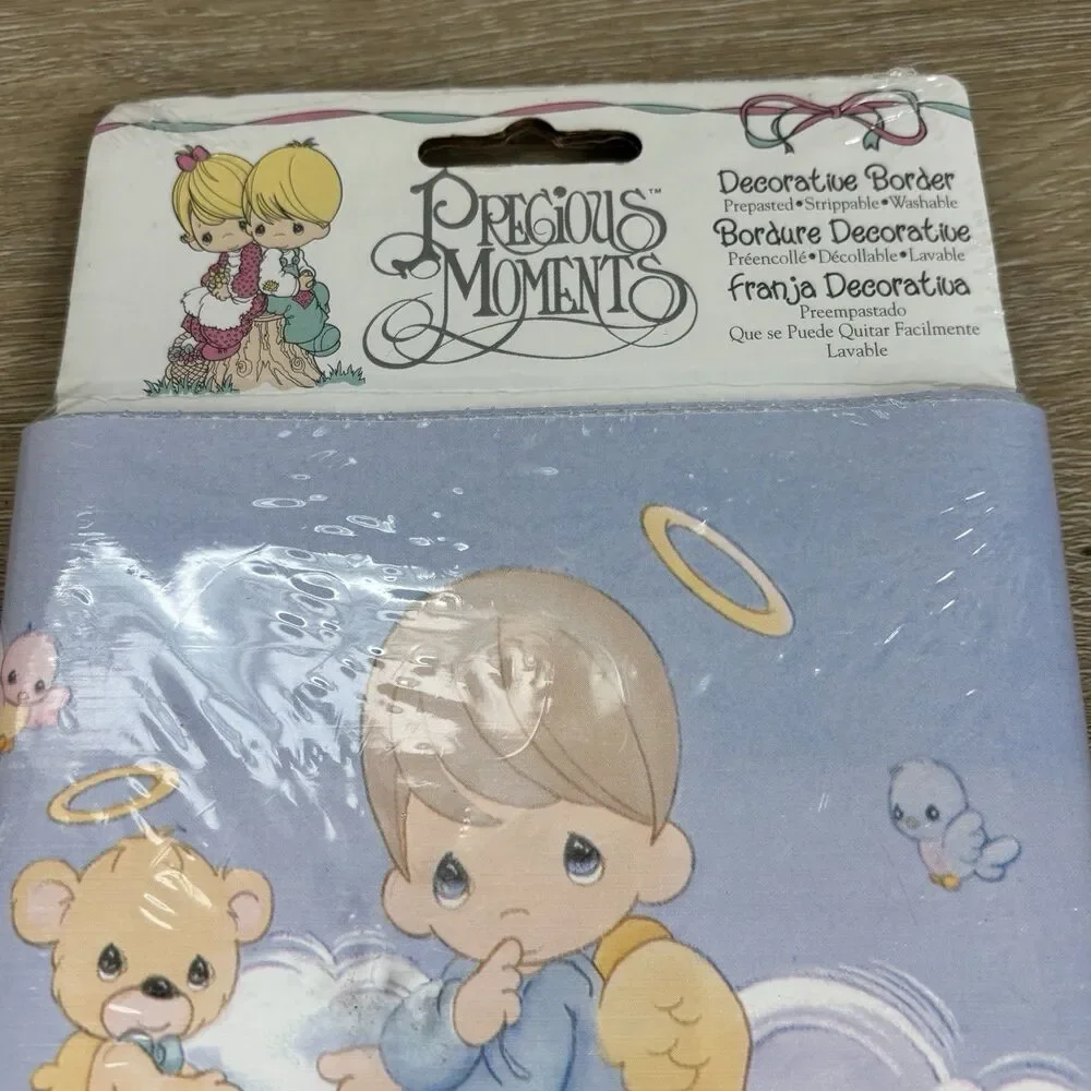 Vintage 1995 Precious Moments Wallpaper Border Angel Teddy Bear Blue 5 YD